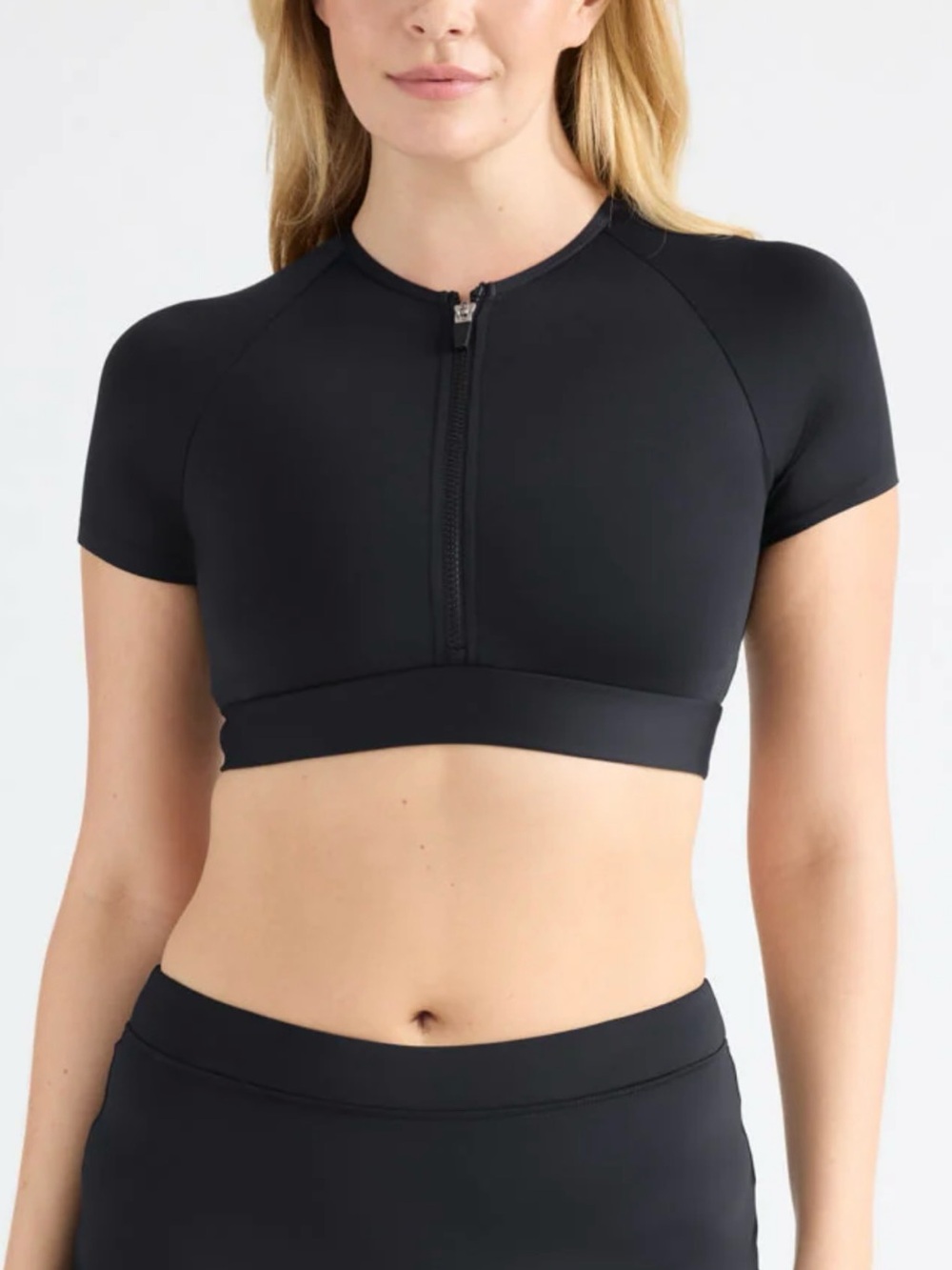 NWT Knix Short Sleeve Zip Front Black Swim Top UPF 50+ Removable Cups XXXXL Rash